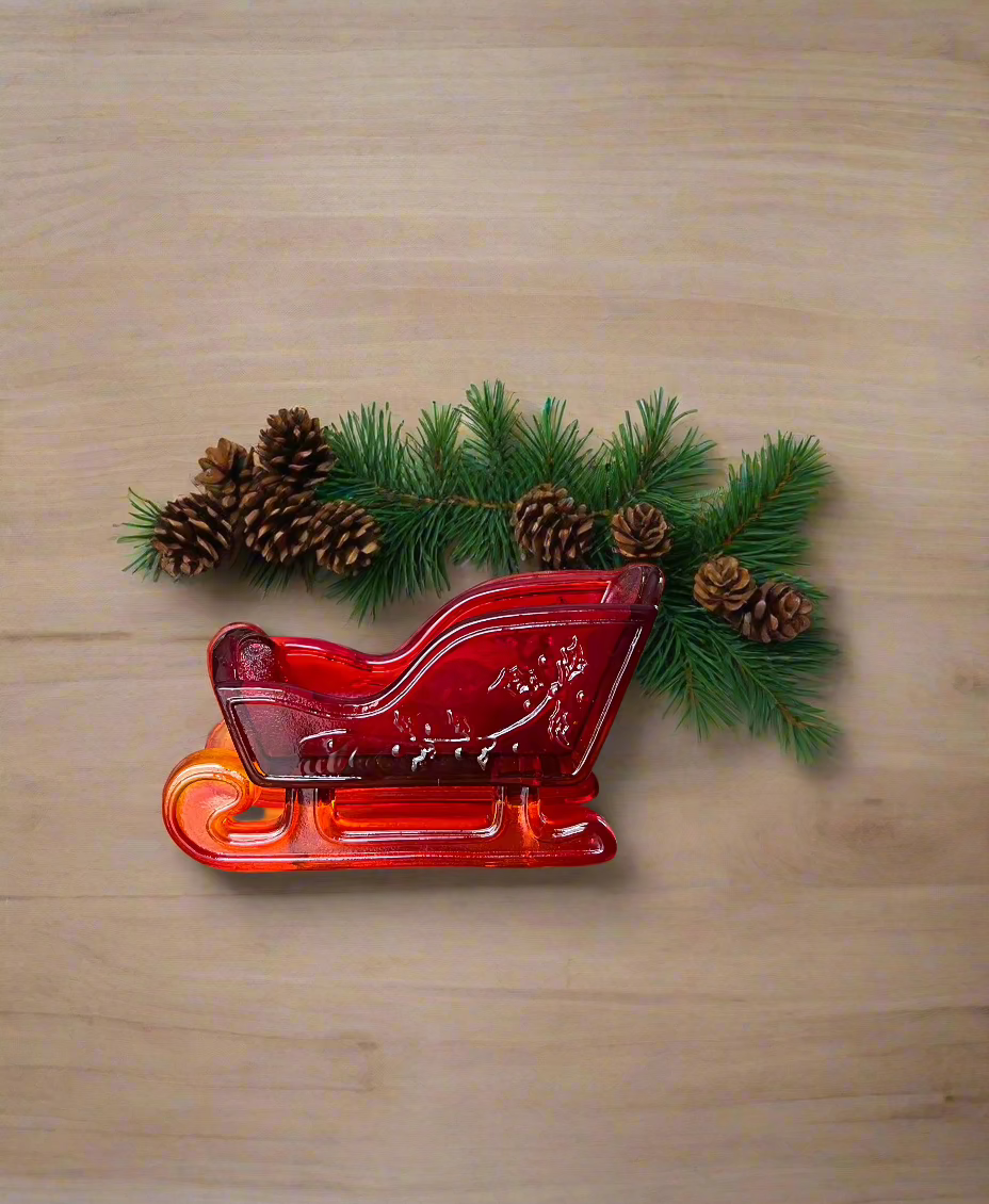Mini Ruby Red Glass Sleigh 3.25"