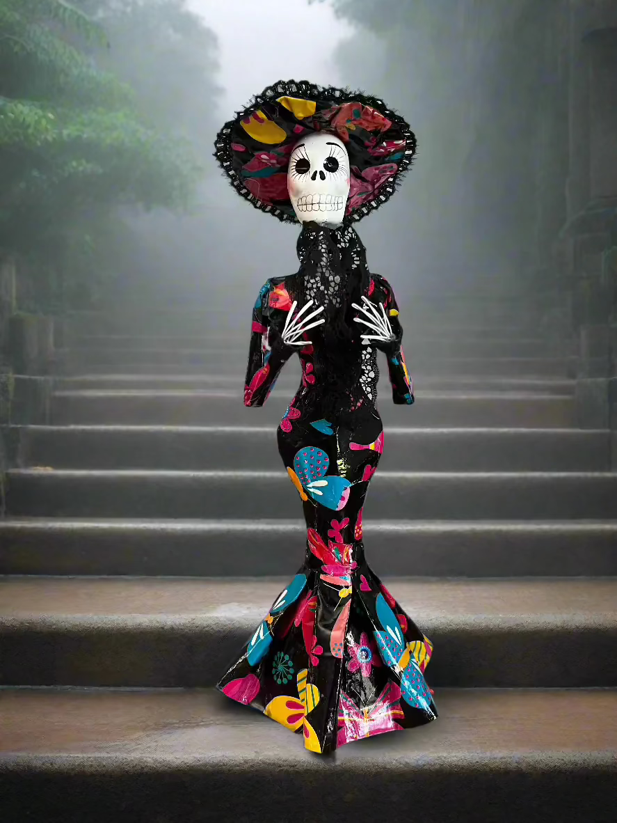 Paper Mache Catrina Figure Day of the Dead Mexican Folk Art