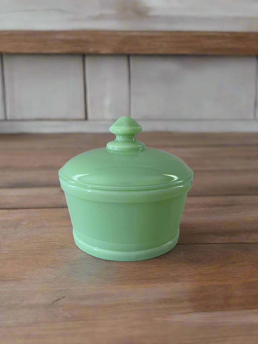 Jadeite Glass Butter Tub Covered Bowl 4.5"