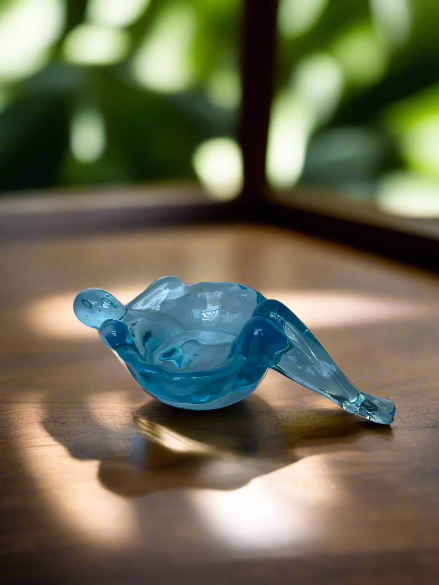 Aqua Blue Opalescent Bathing Beauty Glass Soap Trinket Dish