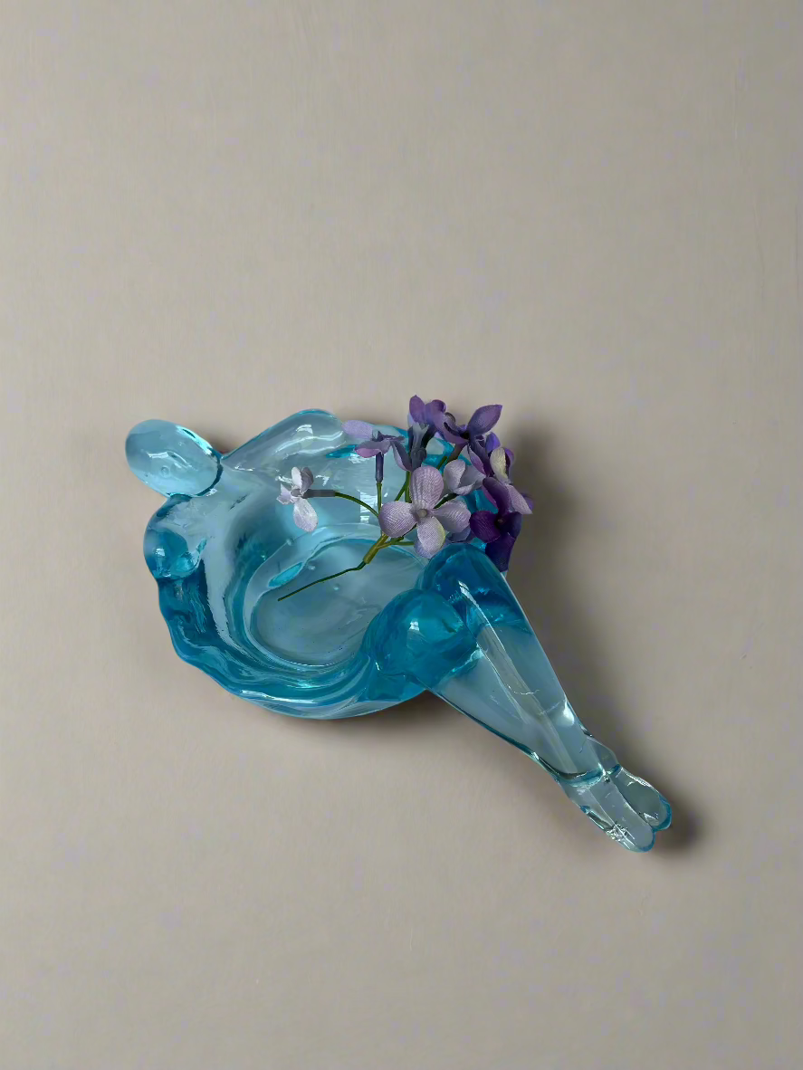 Aqua Blue Opalescent Bathing Beauty Glass Soap Trinket Dish
