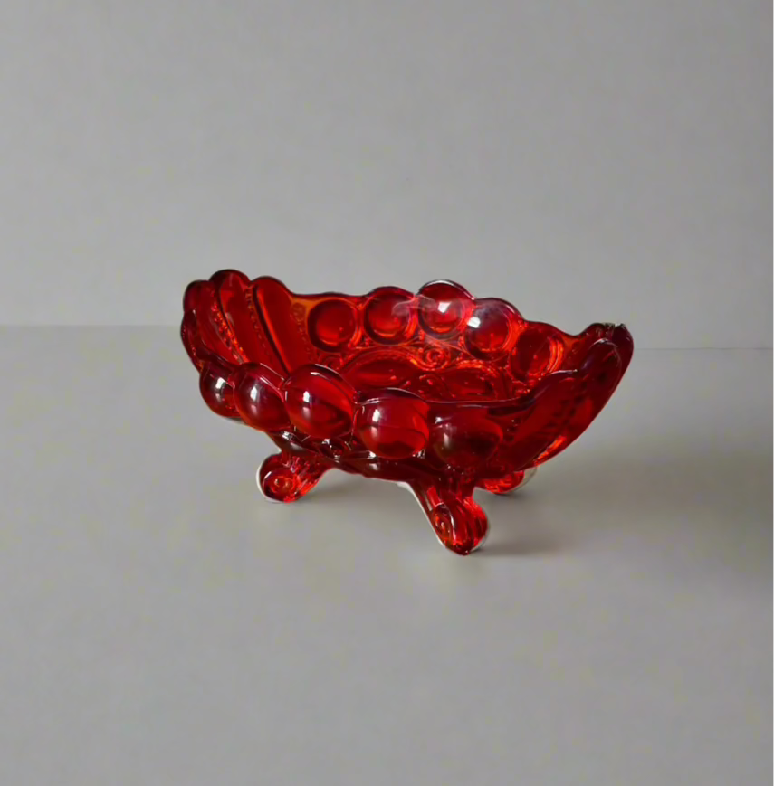 Ruby Red Art Glass Jam Dish Eye Winker Pattern