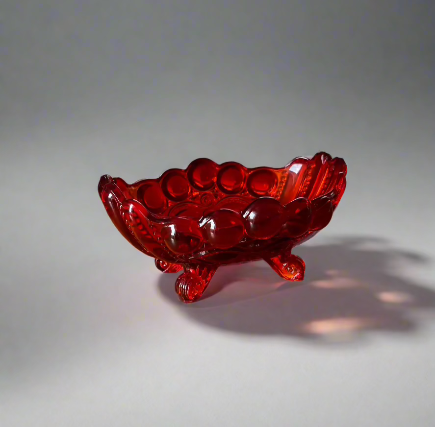 Ruby Red Art Glass Jam Dish Eye Winker Pattern