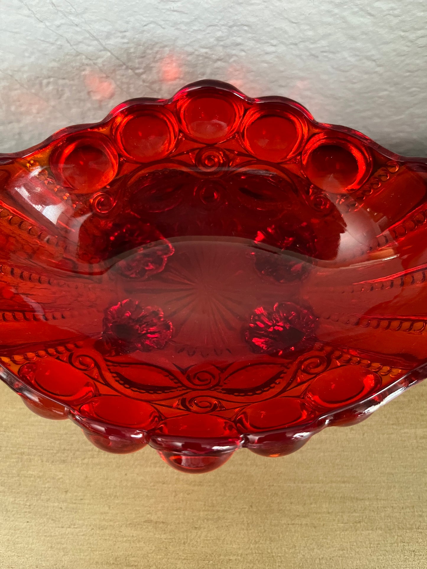 Ruby Red Art Glass Jam Dish Eye Winker Pattern