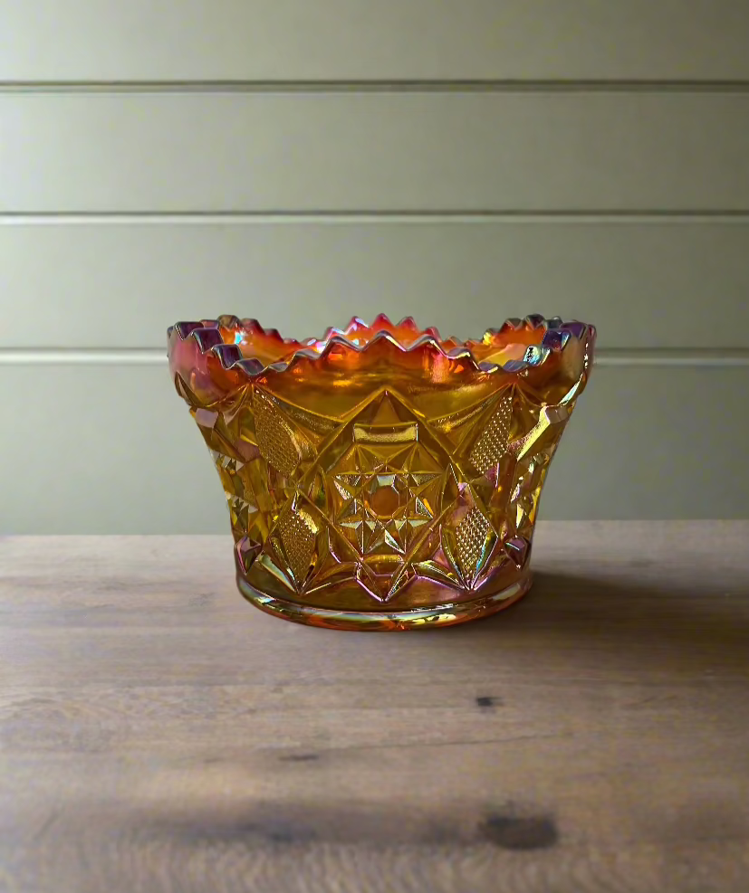 Amber Carnival Glass Finger Bowl 5.5" Diameter