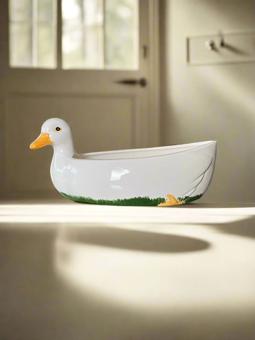 White Ceramic Goose Cracker or Bread Tray