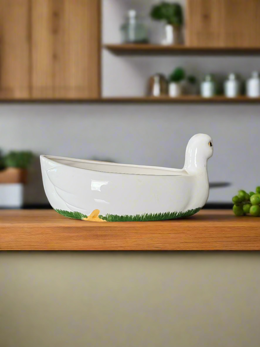 White Ceramic Goose Cracker or Bread Tray