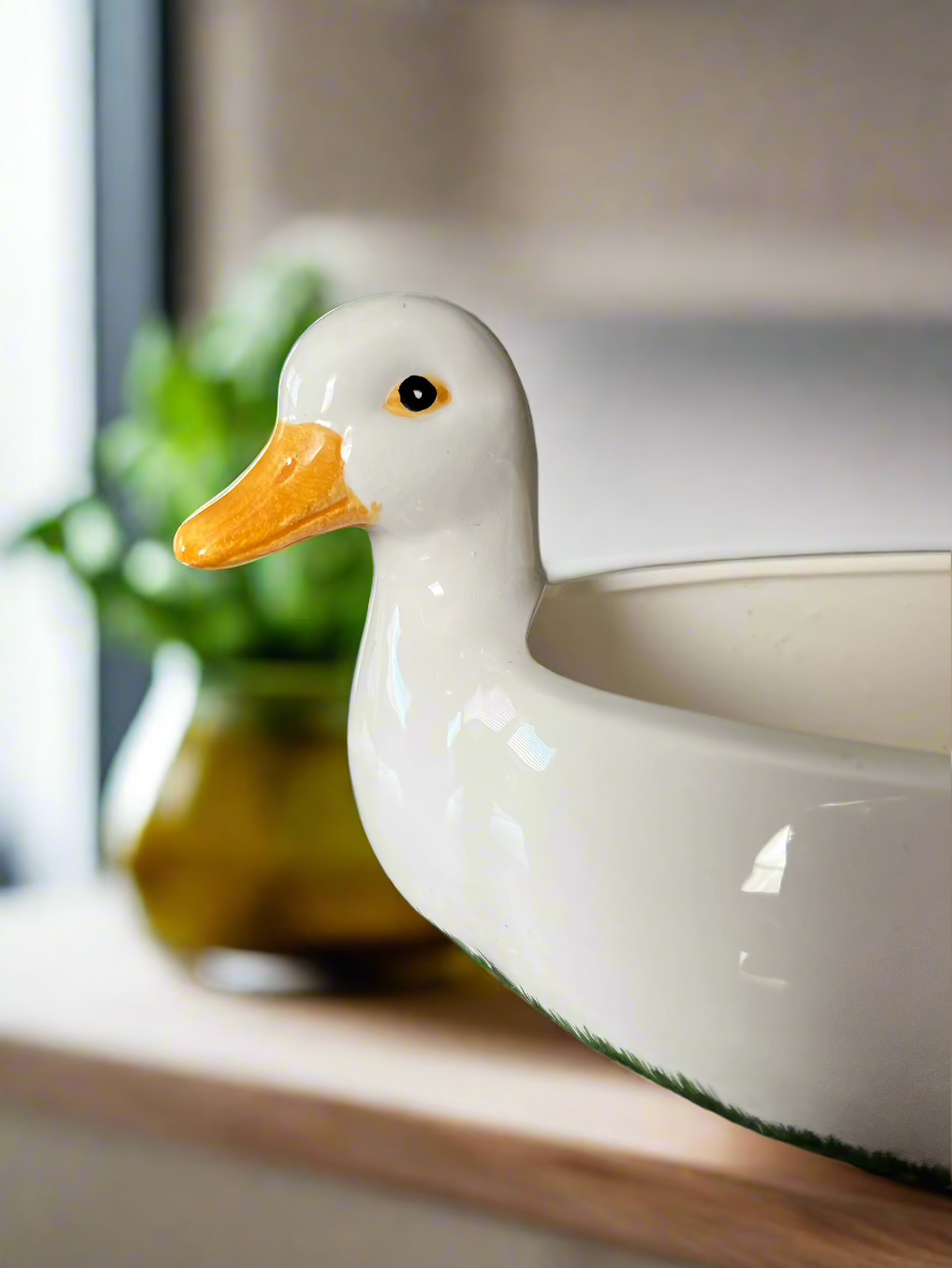 White Ceramic Goose Cracker or Bread Tray