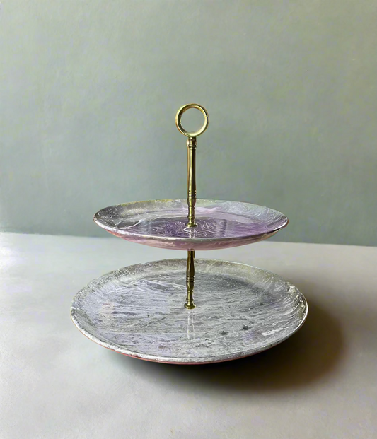 2 Tier Serving Tray Santa Anita Ware Pink Mist
