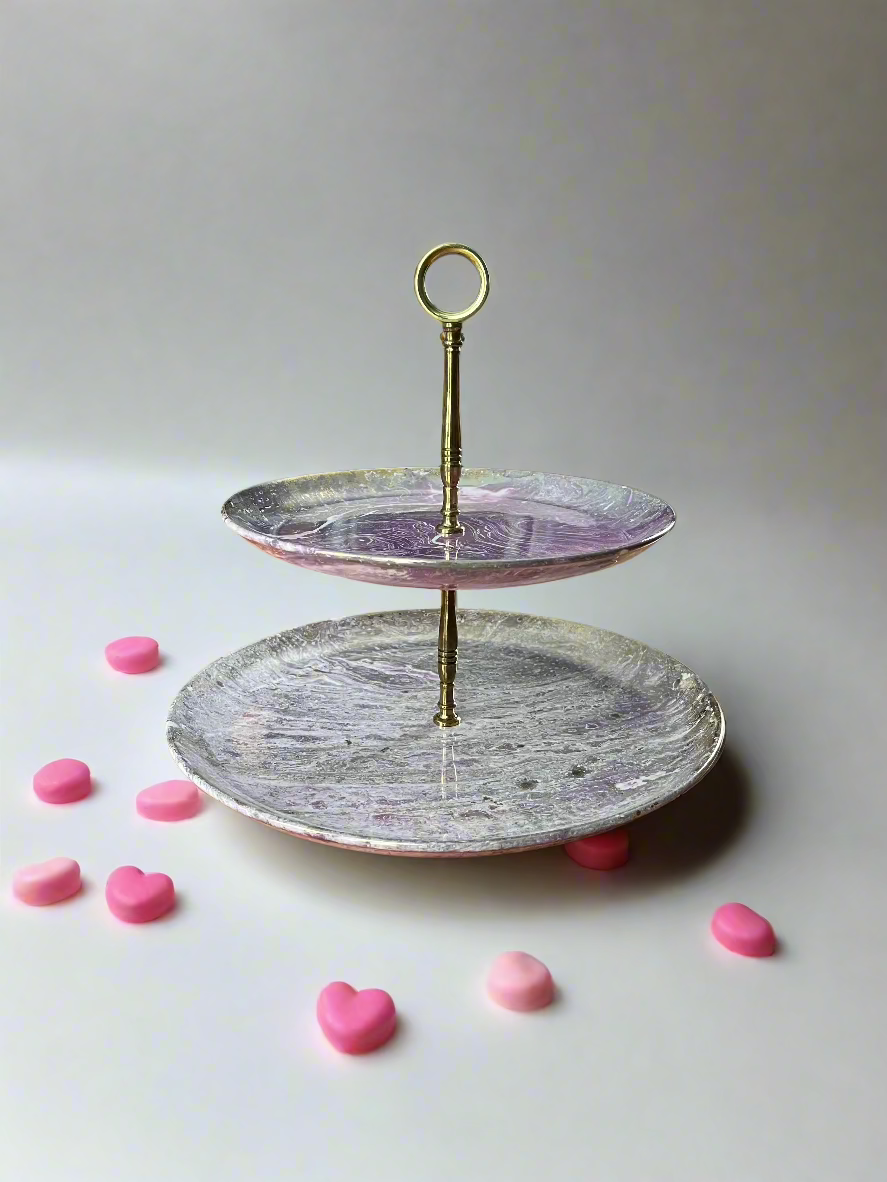 2 Tier Serving Tray Santa Anita Ware Pink Mist