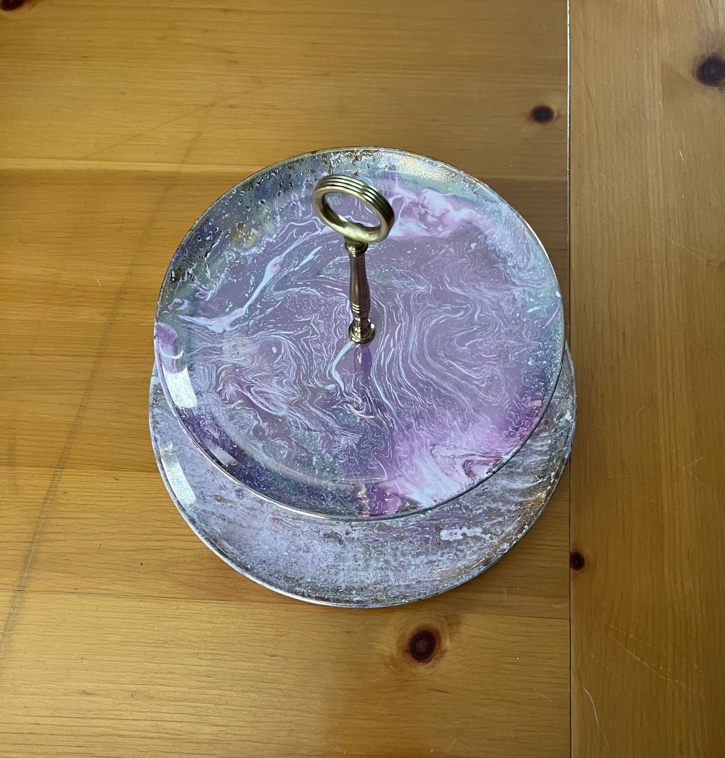 2 Tier Serving Tray Santa Anita Ware Pink Mist