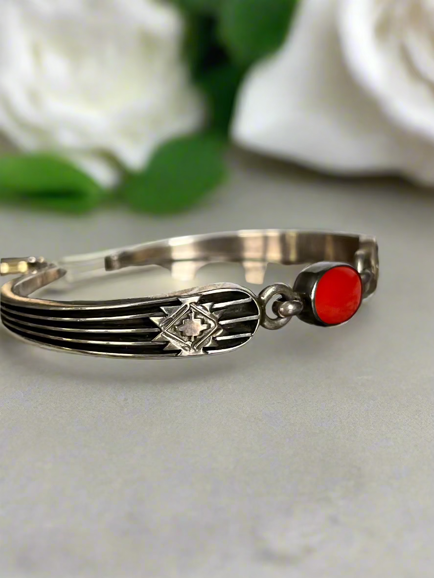 Ray King Sterling Silver and Coral Minimalist Bracelet