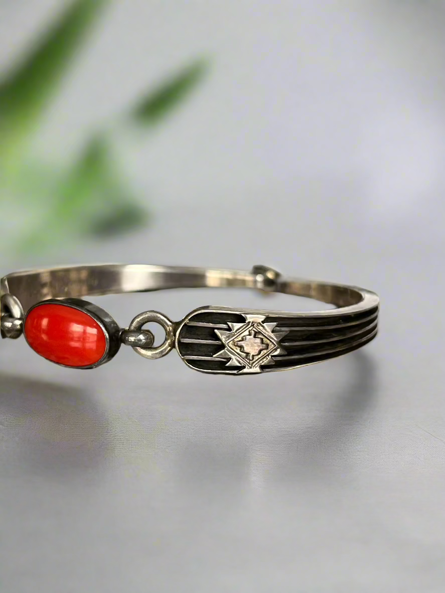 Ray King Sterling Silver and Coral Minimalist Bracelet
