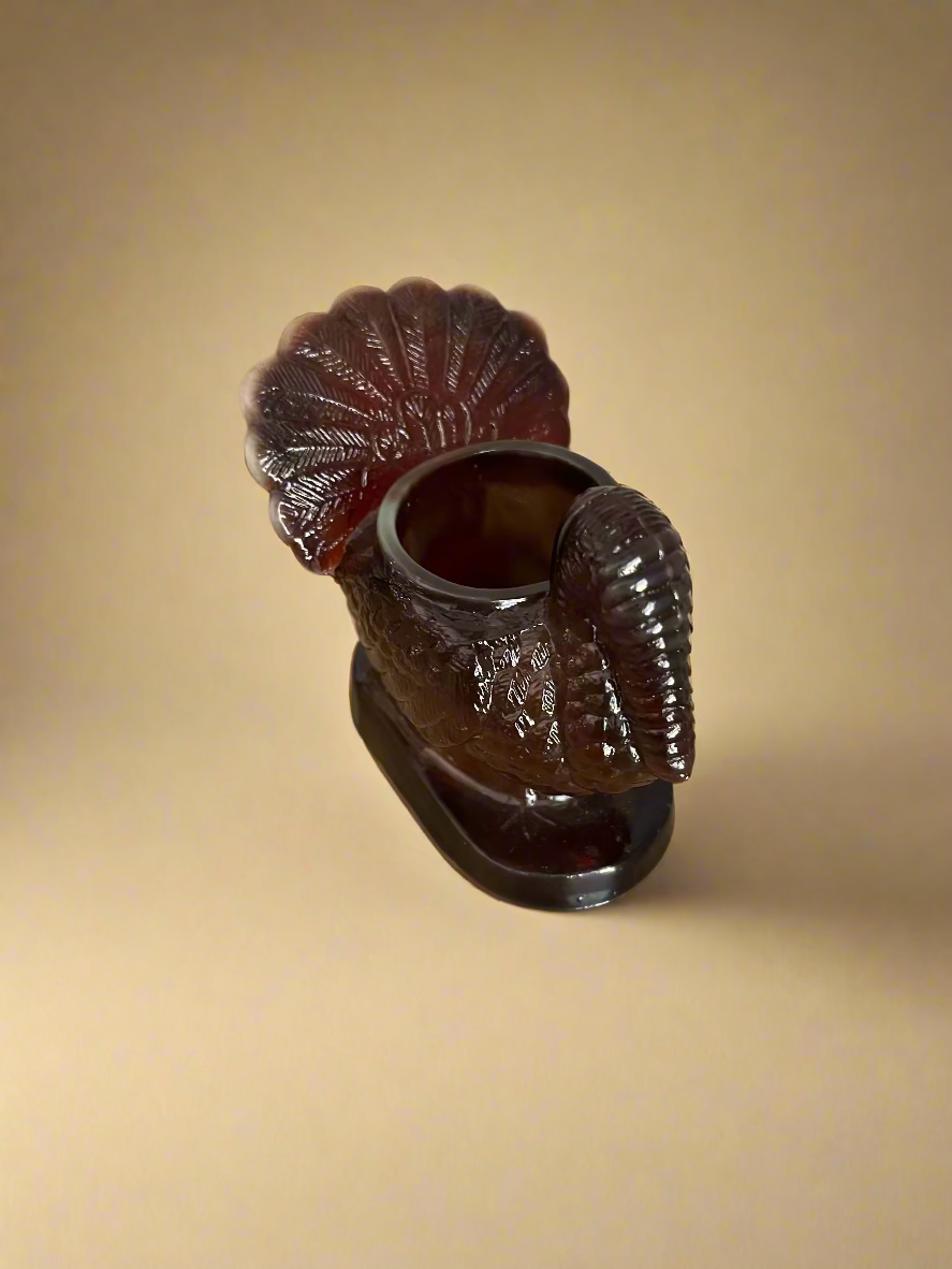Rare Root Beer Colored Glass Turkey Toothpick Holder