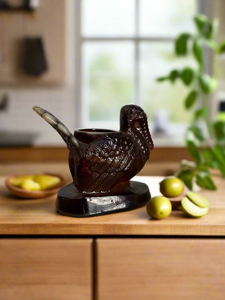 Rare Root Beer Colored Glass Turkey Toothpick Holder