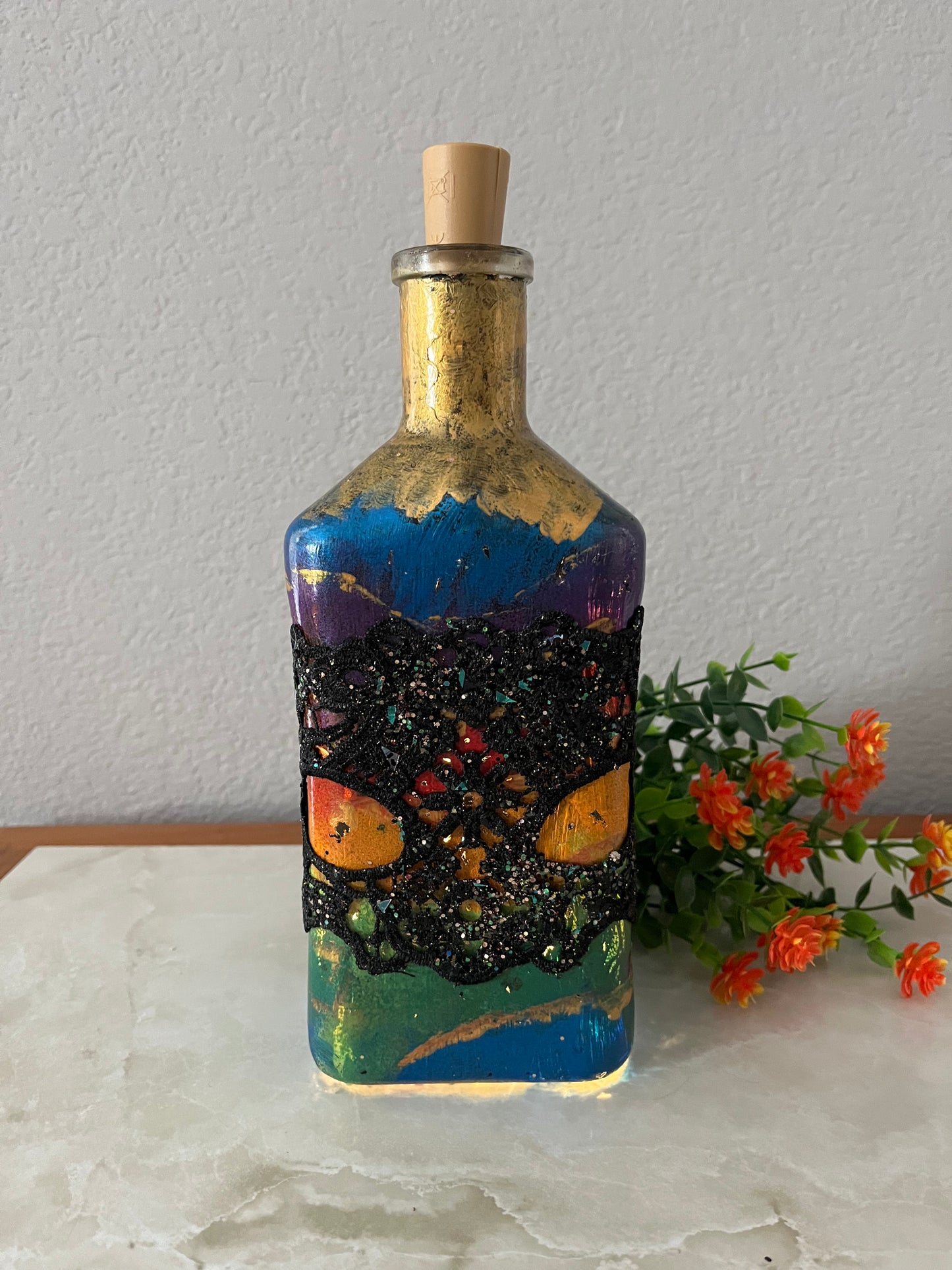 Decorative Hand Painted Fairy Lights Bottle 10"
