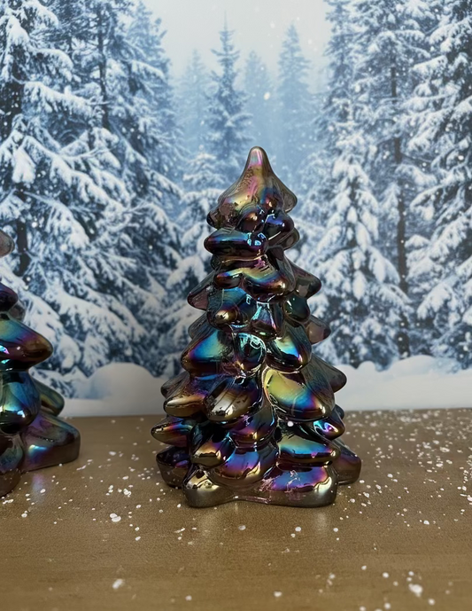 Plum Carnival Glass Pine Tree 5.5"