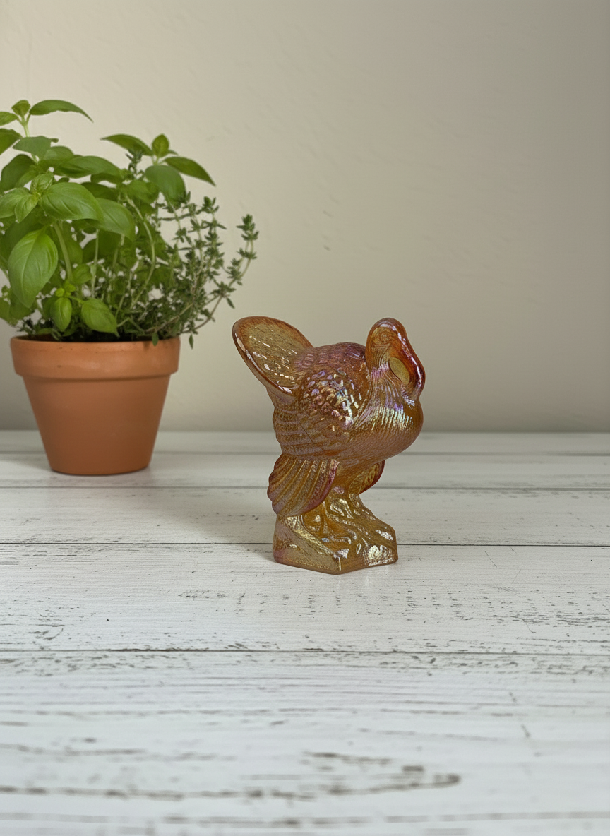 Amber Carnival Glass Turkey Figurine 2.5"