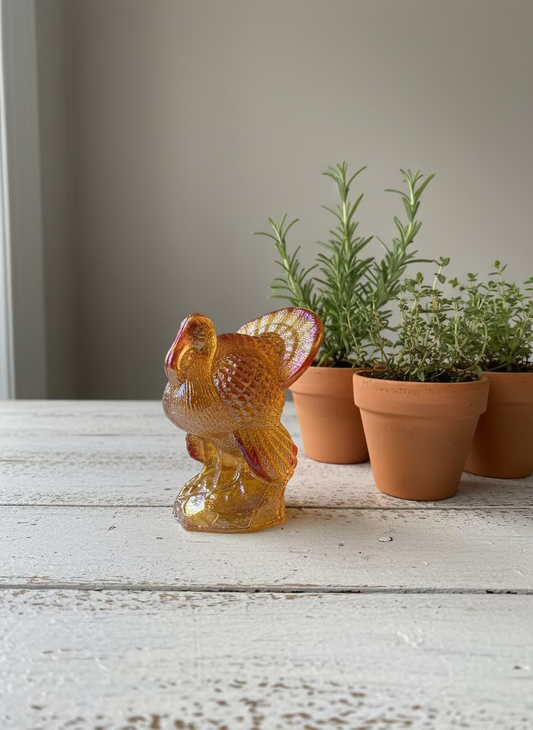Amber Carnival Glass Turkey Figurine 2.5"