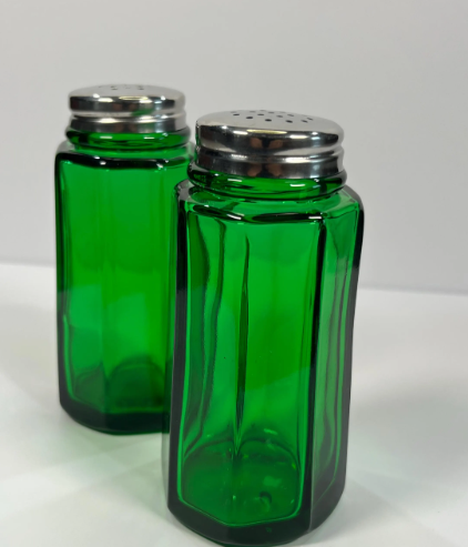 Hunter Green Glass Panel Salt and Pepper Shakers
