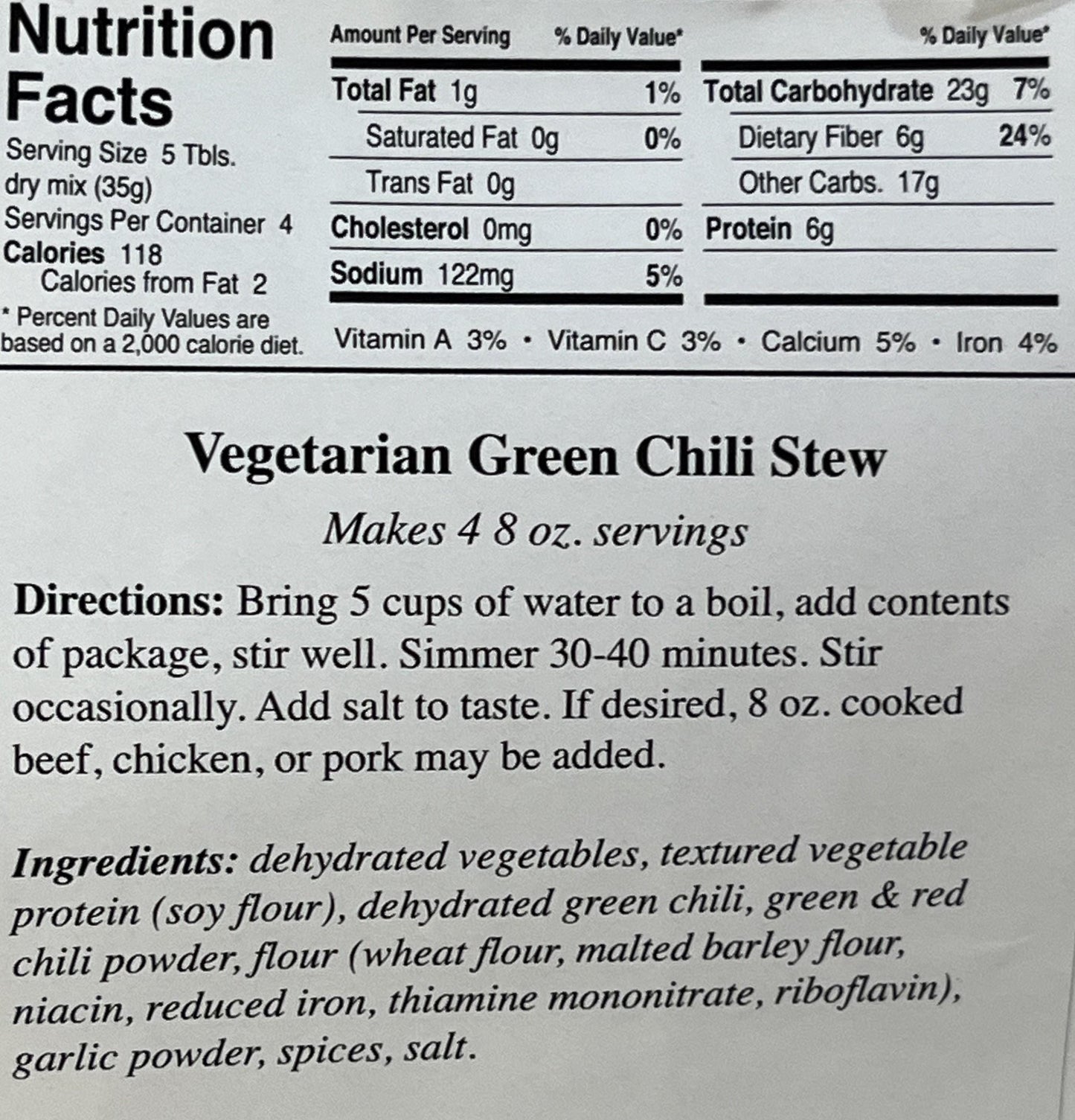 Hatch Vegetarian Green Chili Stew Mix