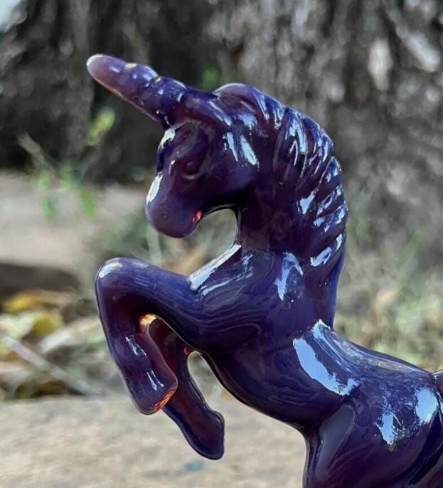 Mystical Unicorn Glass Figurine Eggplant Purple 5"