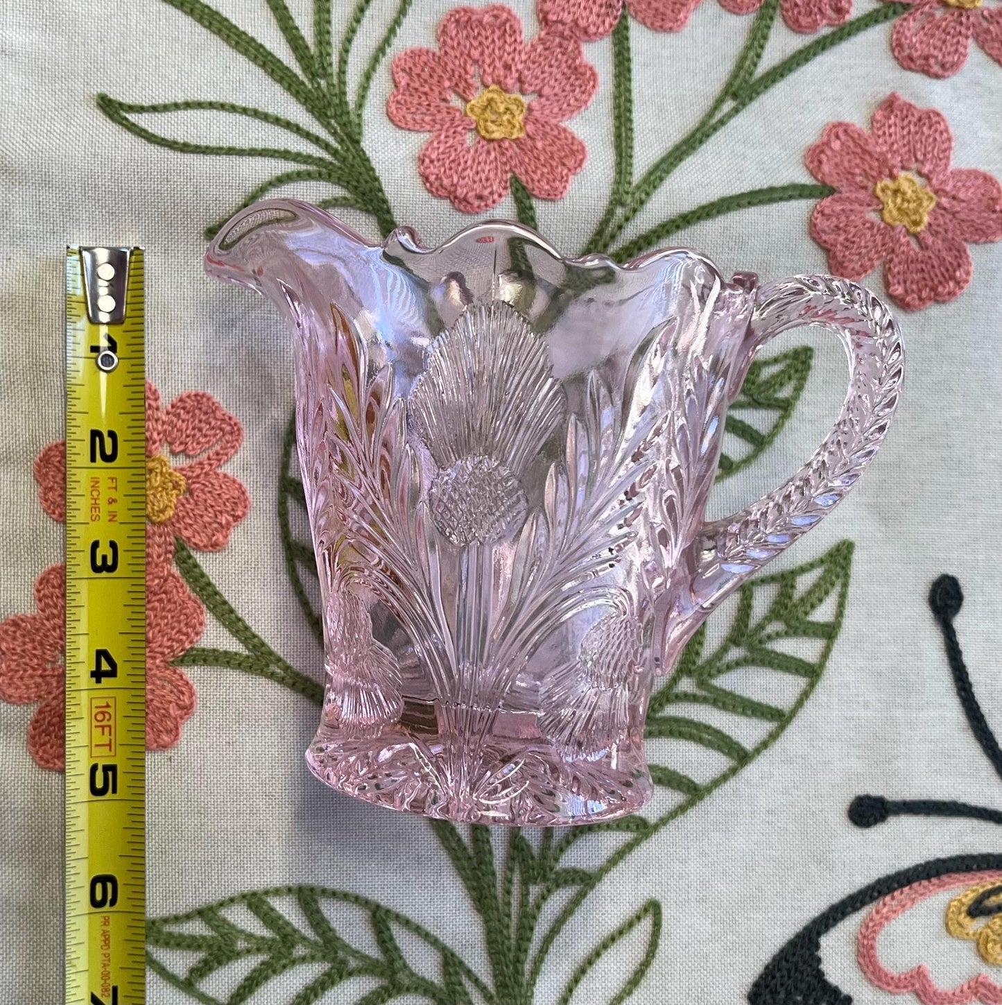 Rose Pink Glass Creamer Thistle Pattern