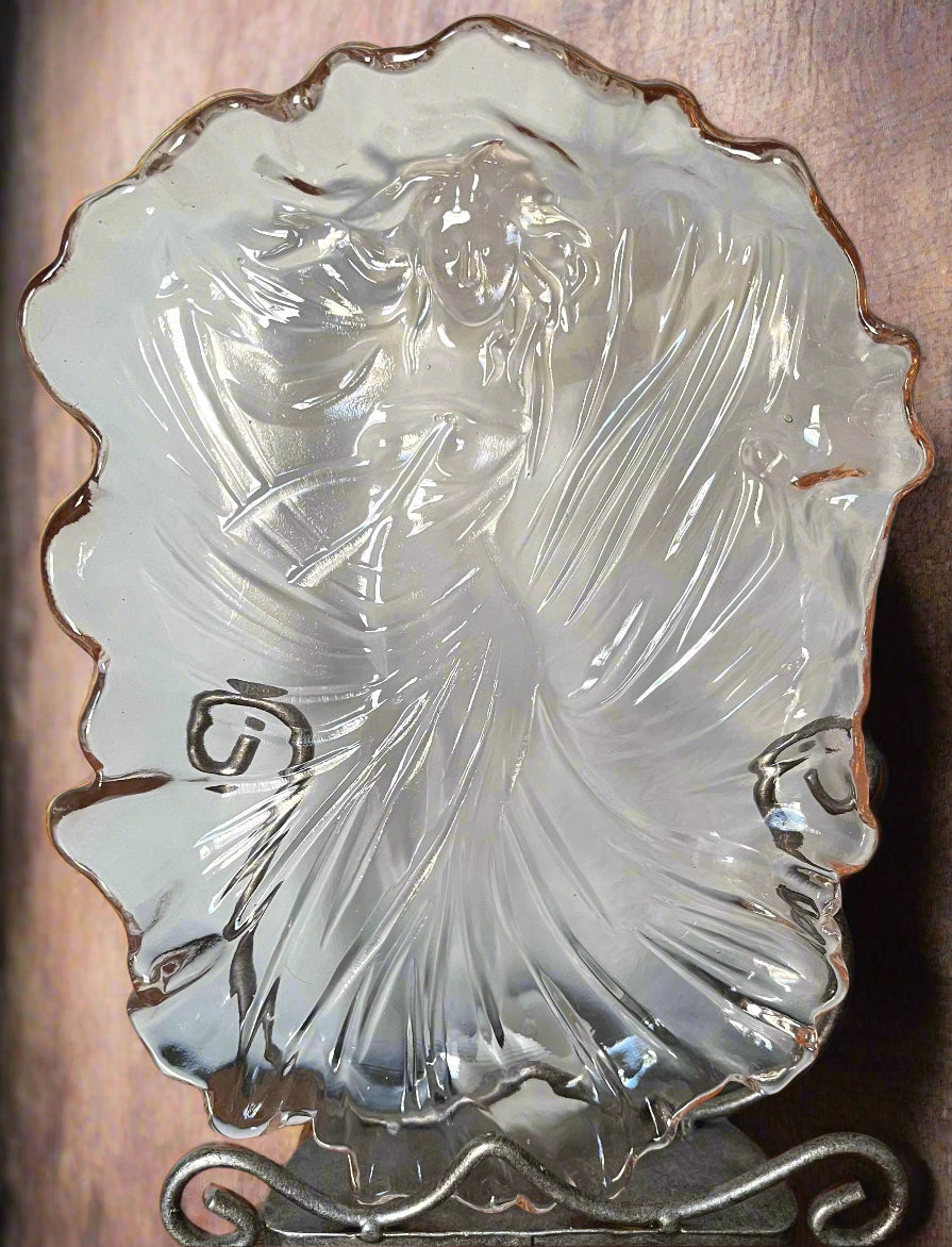 Banshee Ghost Pink Glass Serving Plate Embossed