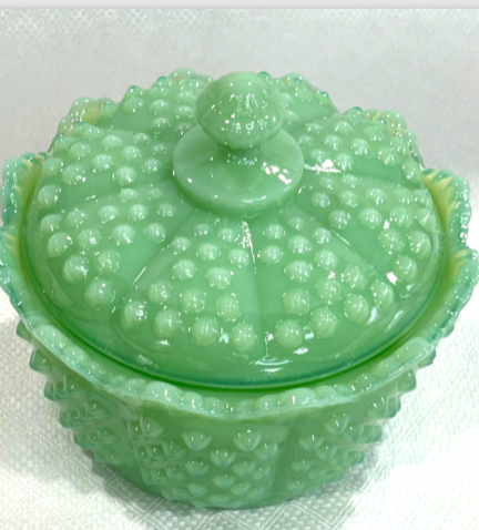 Jadeite Hobnail Glass Butter Tub Covered Bowl Gigi Pattern