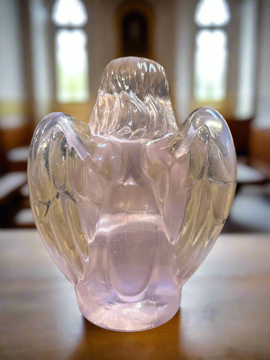 Pink Rose Glass Praying Angel 3.5"