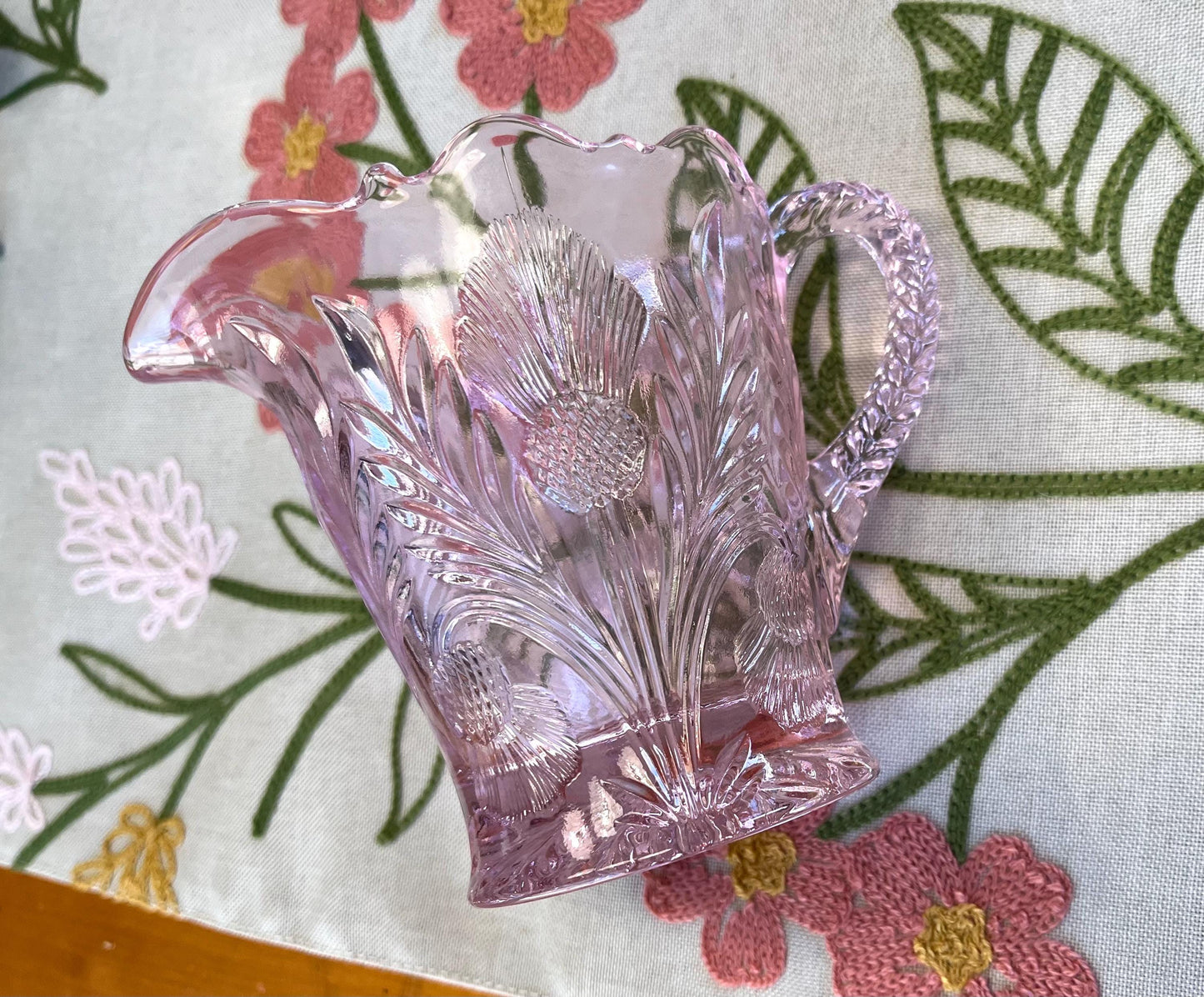 Rose Pink Glass Creamer Thistle Pattern