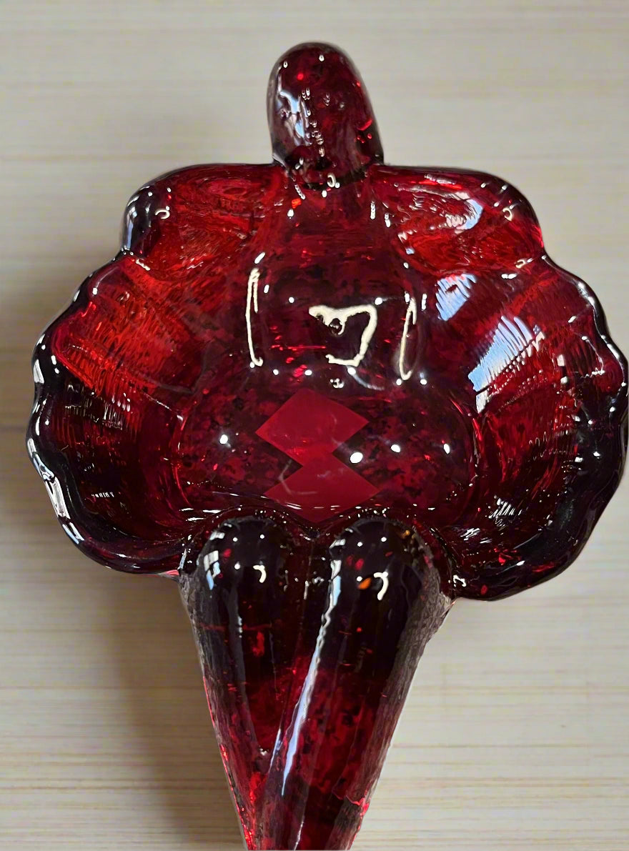 Ruby Red Glass Bathing Beauty Soap or Trinket Dish Art Nouveau Style