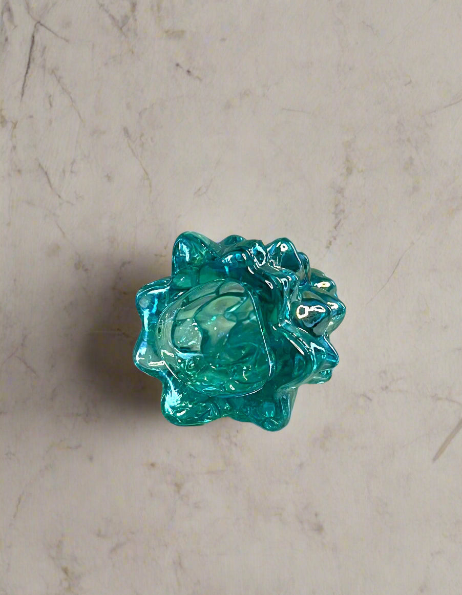 Mini Teal Carnival Glass Pine Tree Figurine 2.75"