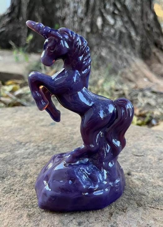 Mystical Unicorn Glass Figurine Eggplant Purple 5"