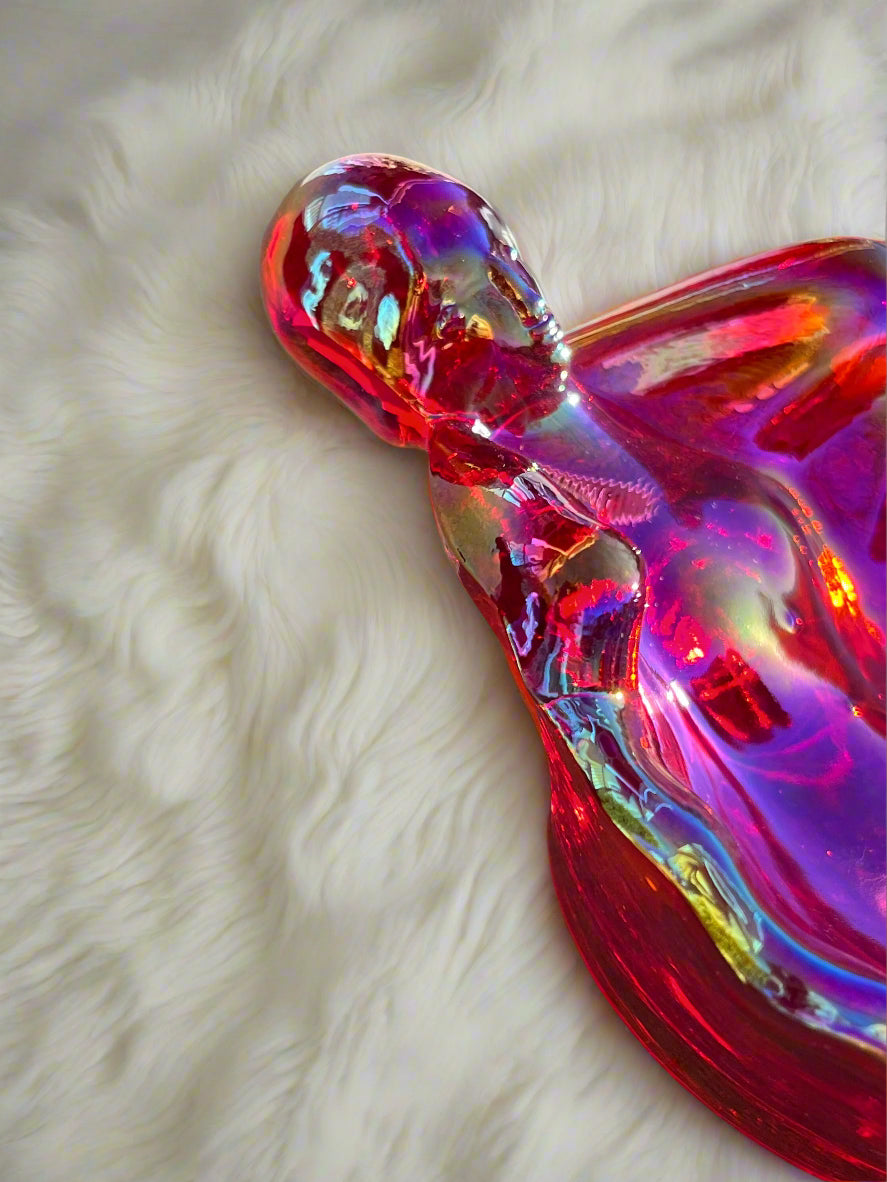 Carnival Red Glass Bathing Beauty Soap or Trinket Dish Art Nouveau Style