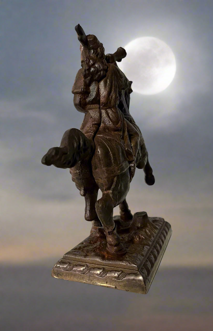 Horse and Trumpeter Statue Heavy Metal Aged Copper Finish 7"