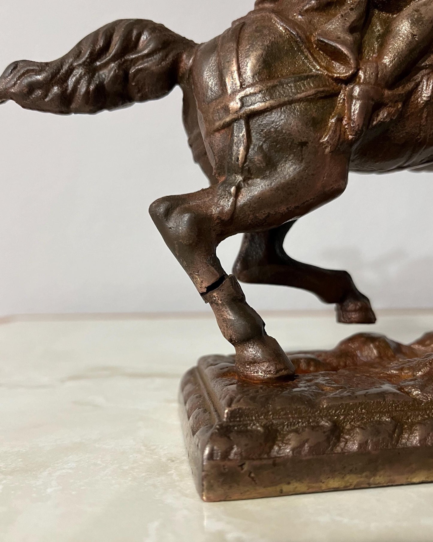 Horse and Trumpeter Statue Heavy Metal Aged Copper Finish 7"