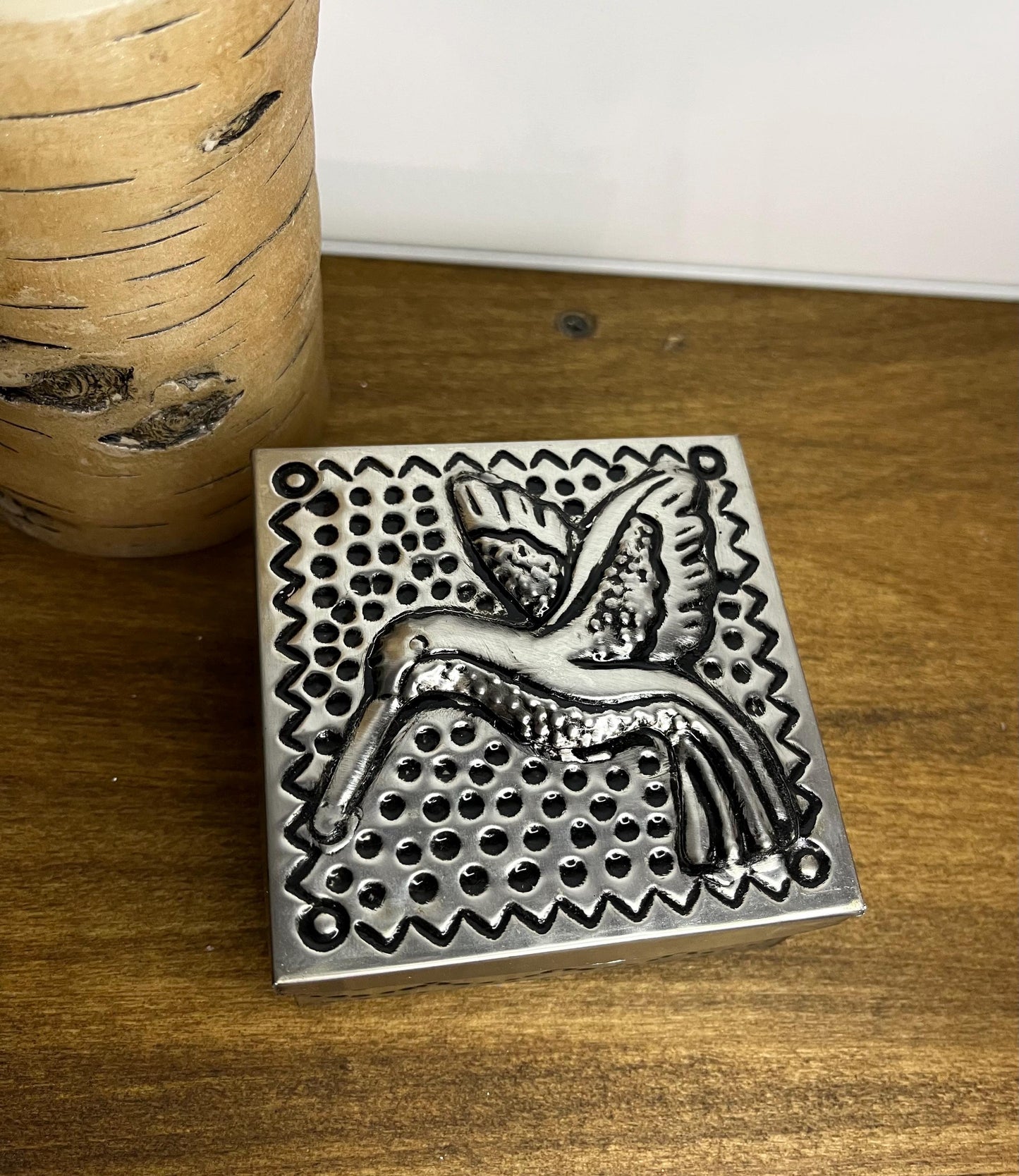 Handmade Hummingbird Punched Tin Cosmetic Jewelry Trinket Box