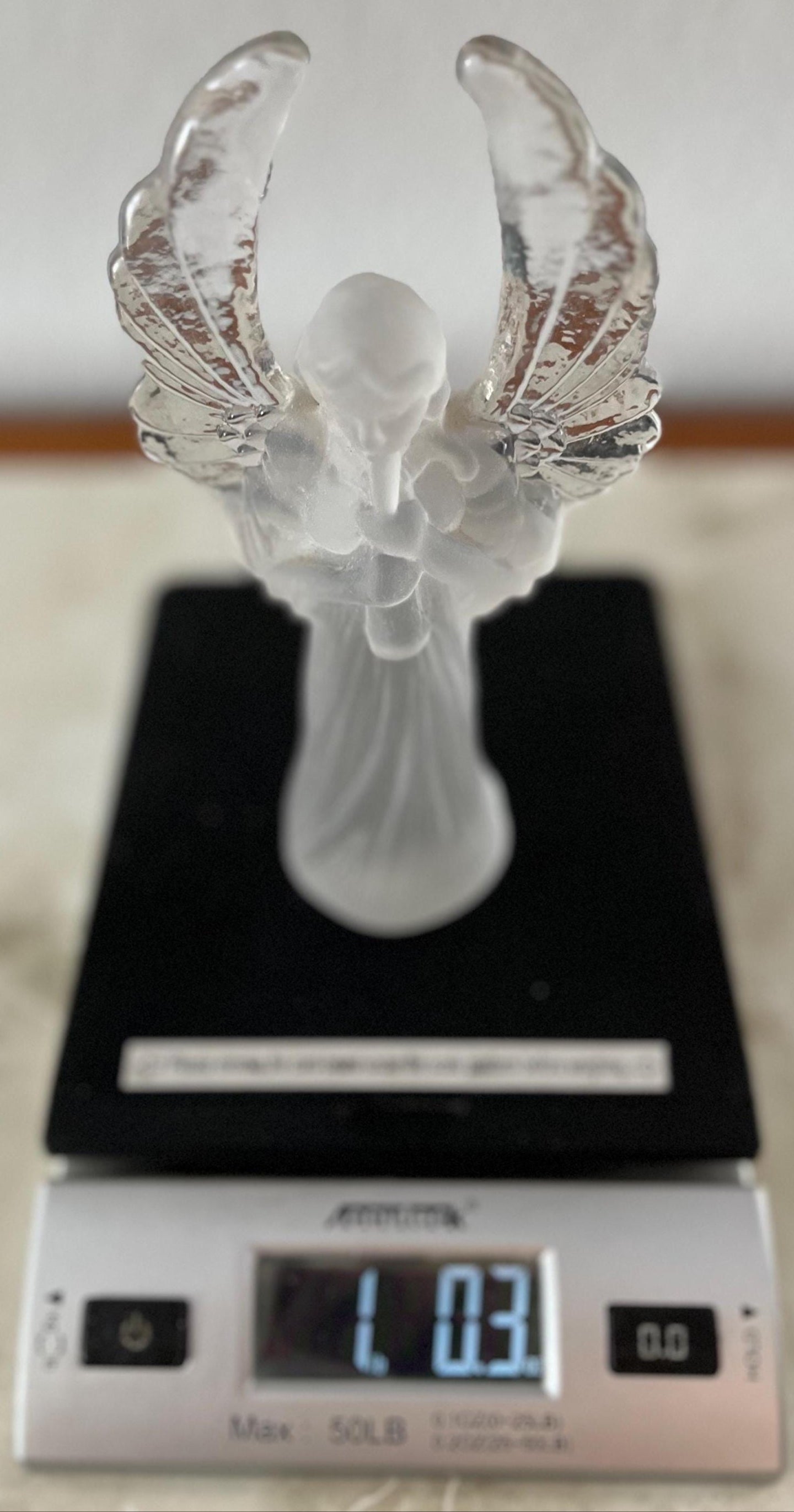 Large Frosted Crystal Angel Holding a Trumpet 8" Lefton Vtg