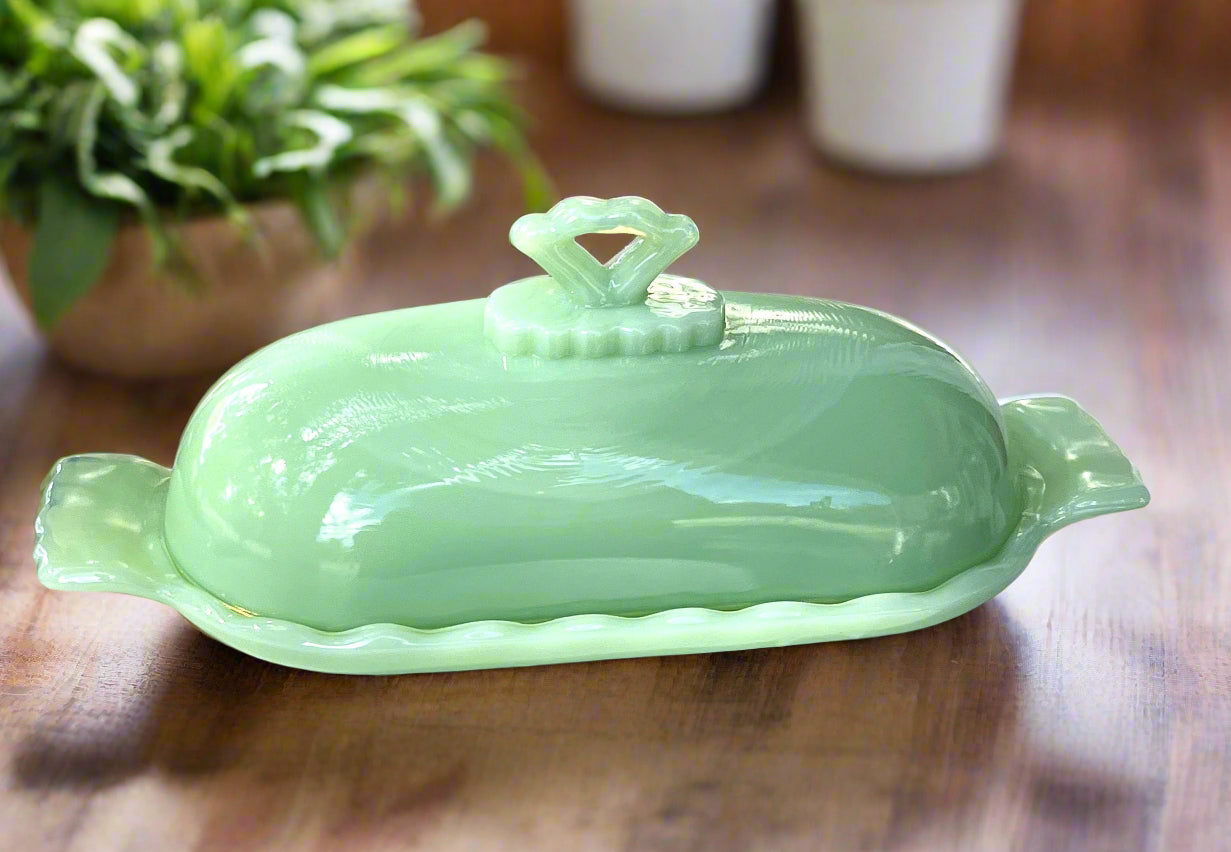 Jadeite Glass Stick Butter Dish Anna Collection