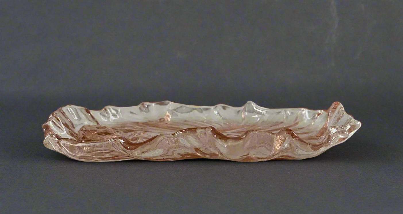 Banshee Ghost Pink Glass Serving Plate Embossed
