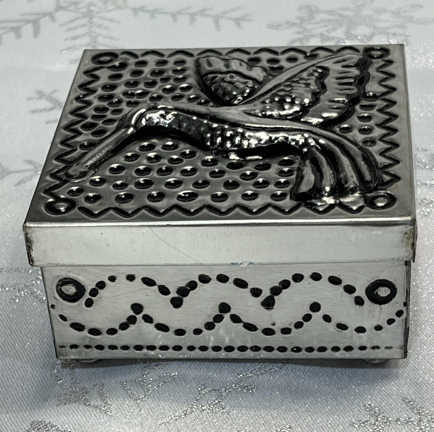Handmade Hummingbird Punched Tin Cosmetic Jewelry Trinket Box