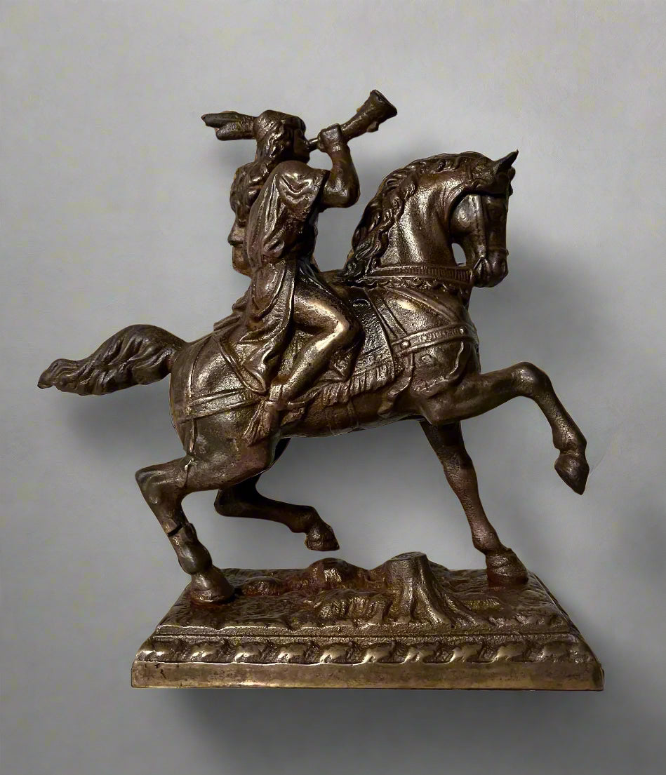 Horse and Trumpeter Statue Heavy Metal Aged Copper Finish 7"