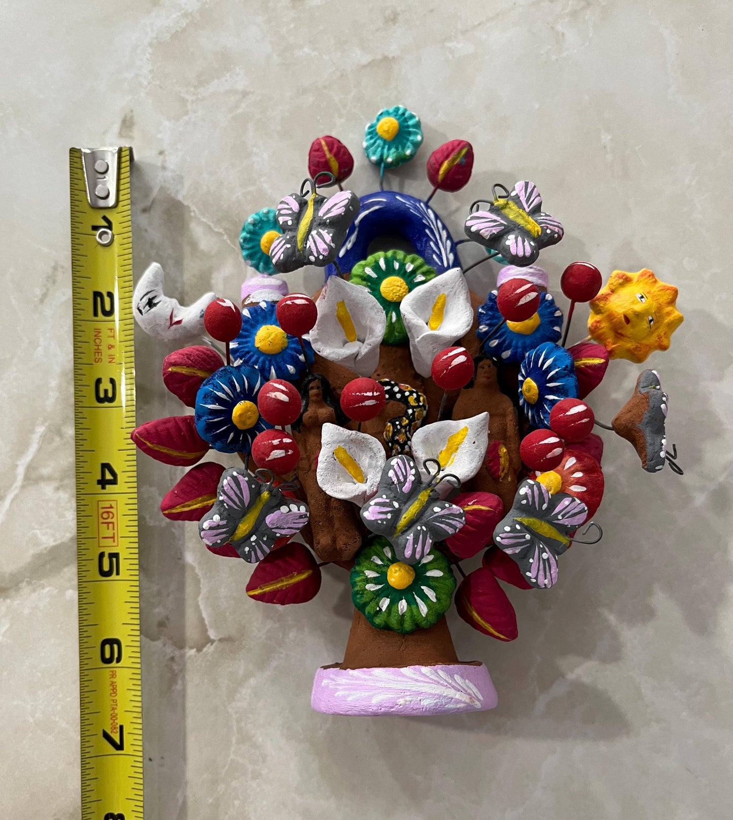 Hand Made Clay Folk Art Tree of Life Adam and Eve