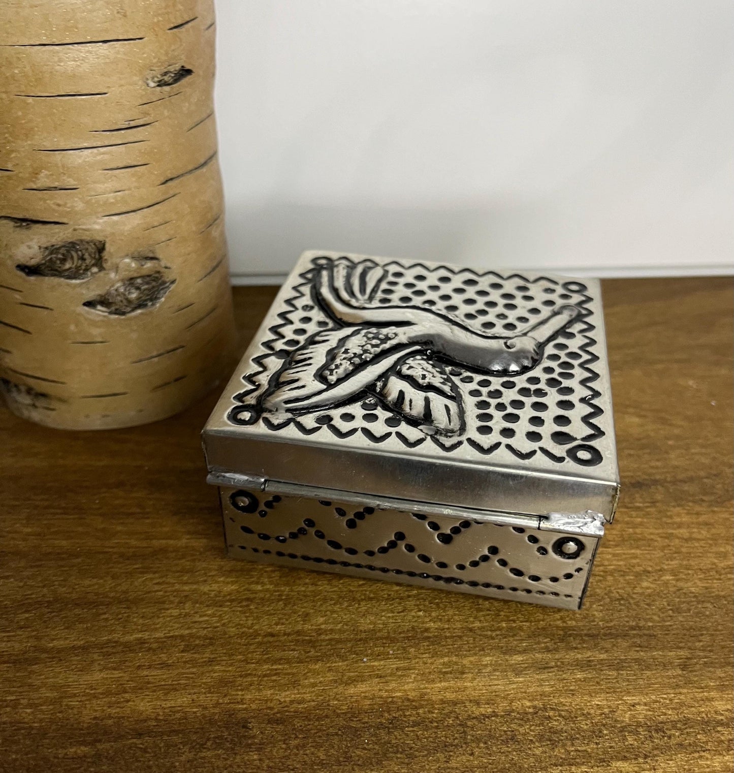 Handmade Hummingbird Punched Tin Cosmetic Jewelry Trinket Box