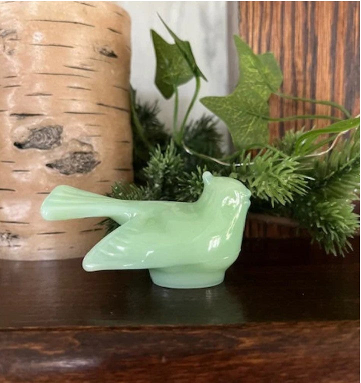 Jadeite Green Glass Bird Figurine 3"