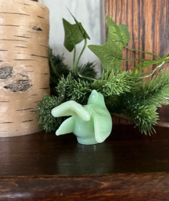 Jadeite Green Glass Bird Figurine 3"