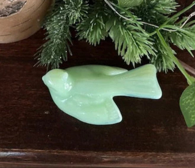 Jadeite Green Glass Bird Figurine 3"