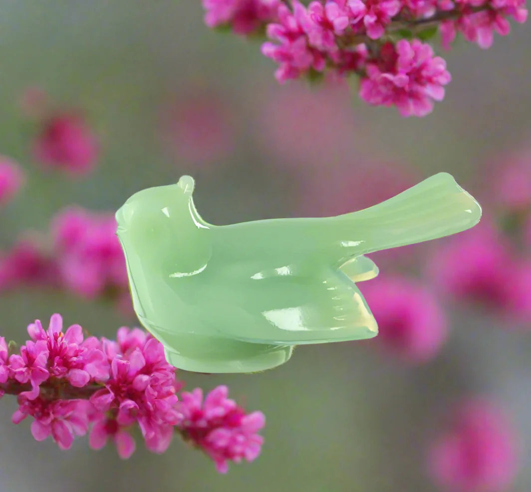 Jadeite Green Glass Bird Figurine 3"