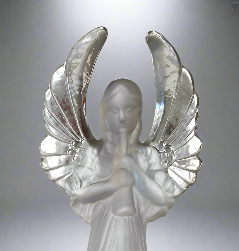 Large Frosted Crystal Angel Holding a Trumpet 8" Lefton Vtg
